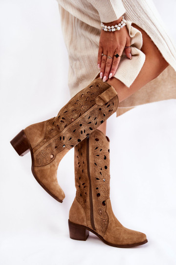 Ažūriniai zomšiniai batai Lewski batai 3170 smėlio spalvos