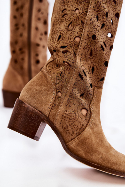 Ažūriniai zomšiniai batai Lewski batai 3170 smėlio spalvos