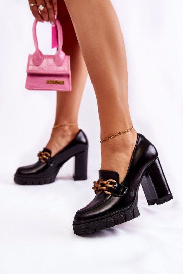 Odiniai aukštakulniai ant platformos ir juostos Lewski batai 3197 juodi