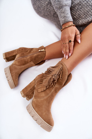 Zomšiniai Platforminiai Batai Lewski Batai 3251 Beige 2