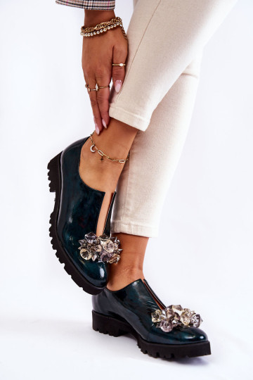 Elegantiški lakuoti batai su dekoracija Tamsiai žalia Cindy