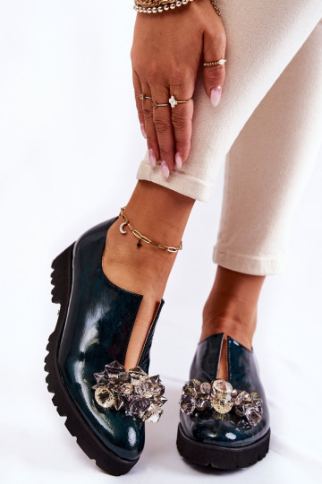 Elegantiški lakuoti batai su dekoracija Tamsiai žalia Cindy 2