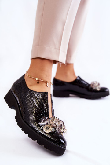 Elegantiški lakuoti batai su krokodilo ornamentu juoda Cindy 2