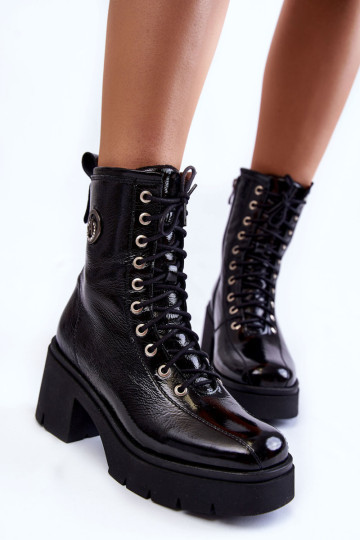 Madingi odiniai šilti batai ant aukštakulnių Black Illusion