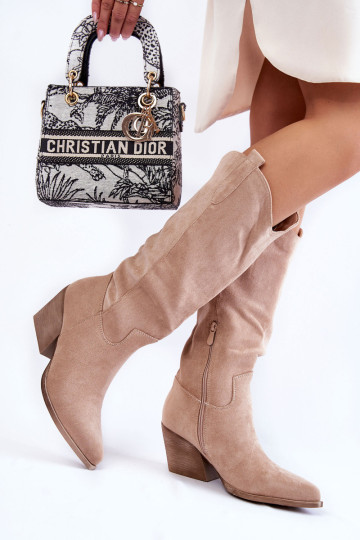 Moteriški zomšiniai kaubojiški batai smėlio spalvos Alaina 2