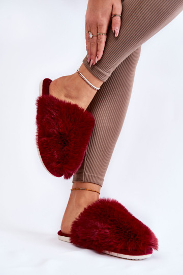 Moteriškos kailinės šlepetės, raudonos 3