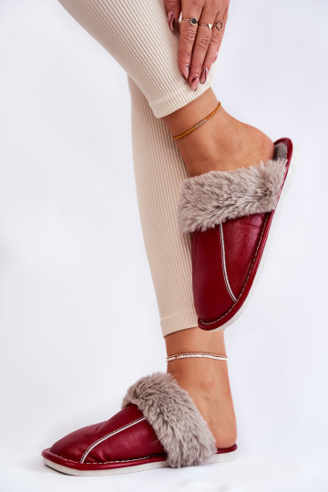 Moteriškos odinės šlepetės su kailiu Red Rossa 2