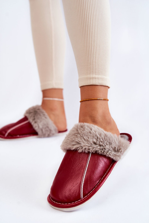 Moteriškos odinės šlepetės su kailiu Red Rossa