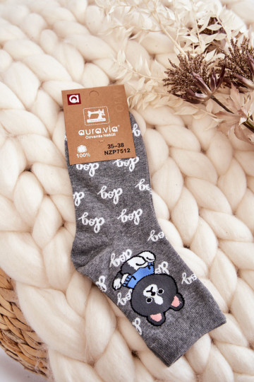 Moteriškos medvilninės kojinės šuo Tamsiai pilka