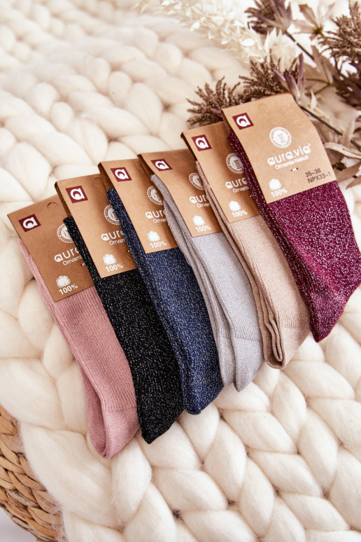 Moteriškos kojinės su blizgančiais rožiniais siūlais