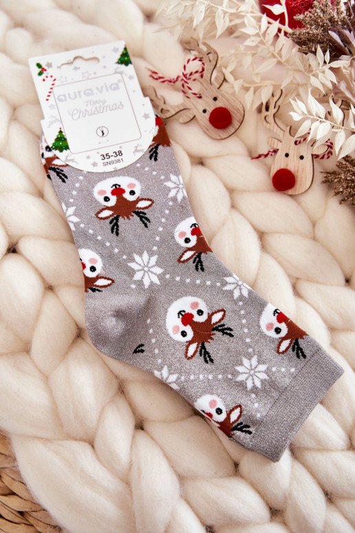 Moteriškos kalėdinės kojinės blizgios elnio pilkos spalvos