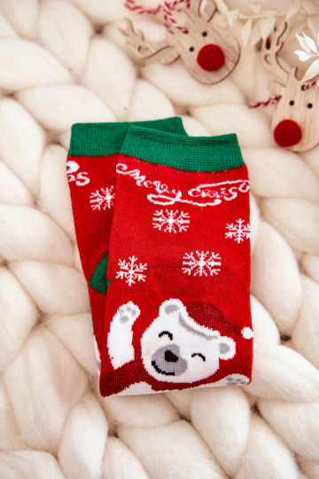 Vaikiškos kojinės "Linksmų Kalėdų" Linksmas meškiukas Raudonas