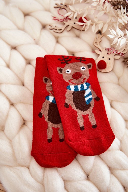 Vaikiškos termoaktyvios kalėdinės kojinės elnio raudonos spalvos
