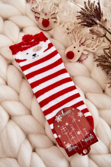 Jaunystės dryžuotos kojinės su balta ir šunimi raudona