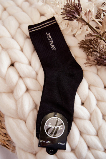 Moteriškos sportinės kojinės Vertikalus užrašas Just Play Black