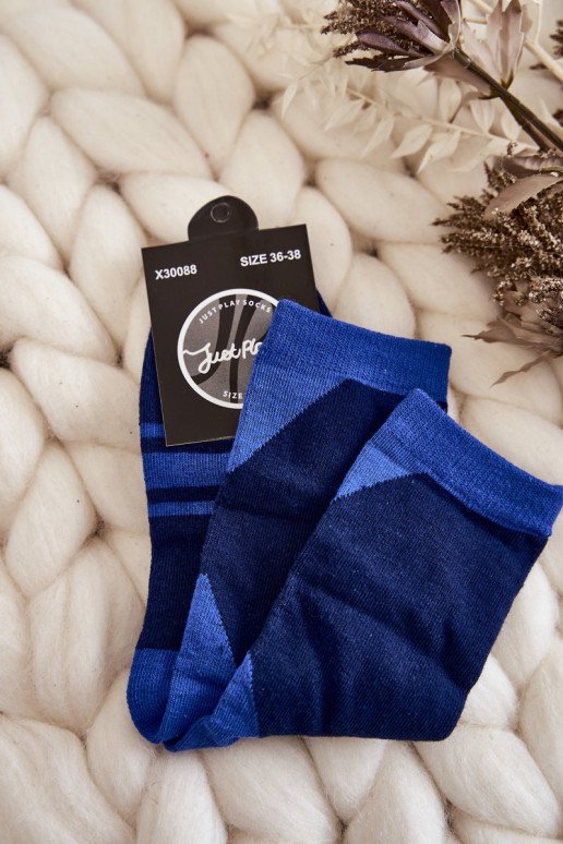 Moteriškos dvispalvės kojinės su juostelėmis Tamsiai mėlynos ir mėlynos spalvos