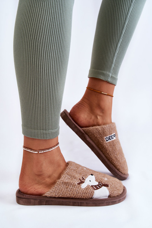 Moteriškos kalėdinės šlepetės su šiaurinio elnio rudu miliju