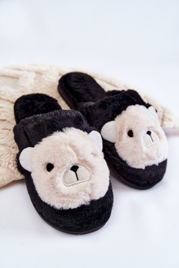 Moteriškos kailinės šlepetės su Teddy Black Solly
