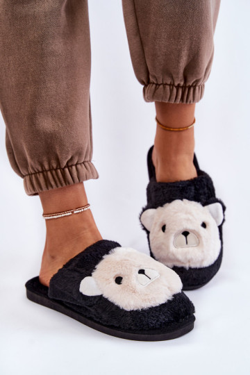 Moteriškos kailinės šlepetės su Teddy Black Solly 2