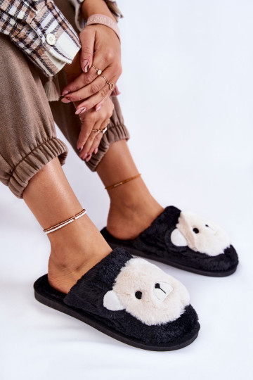 Moteriškos kailinės šlepetės su Teddy Black Solly