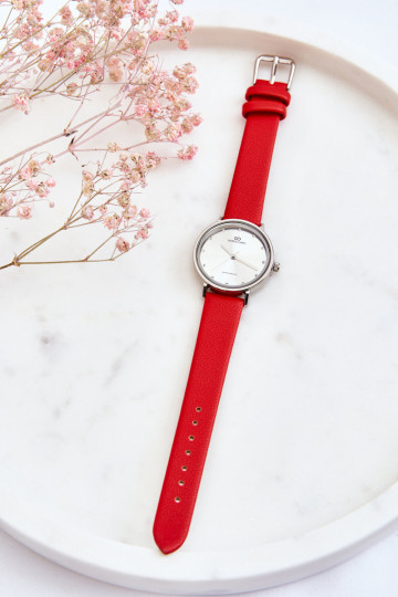 Moteriškas vandeniui atsparus analoginis laikrodis Giorgio&Dario raudonas ir sidabrinis