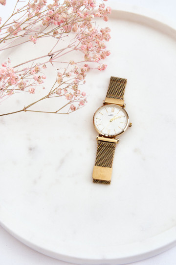 Giorgio&Dario tinklinės apyrankės analoginis laikrodis aukso-baltos spalvos