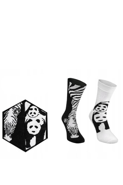 Vaivorykštės kojinės su gyvūnų motyvais Zebra Panda juodai baltos 2 poros