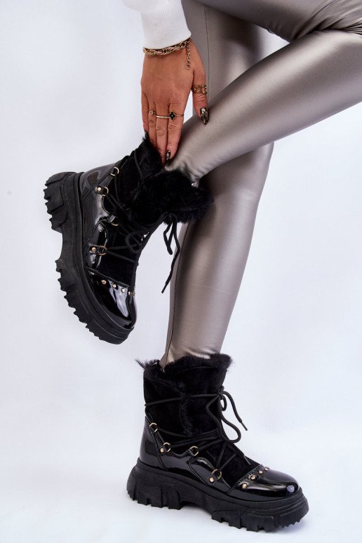 Moteriški batai su kailiu suvarstomi Black Merron