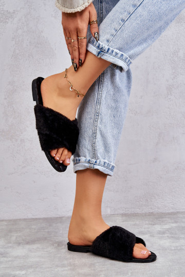 Moteriški plokščiakulniai su kailiu Black Lussie