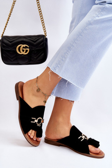 Moteriškos zomšinės šlepetės Lewski batai 3226 juodi 2