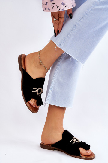 Moteriškos zomšinės šlepetės Lewski batai 3226 juodi