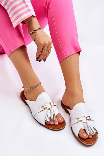 Moteriškos odinės šlepetės Lewski batai 3226 balti