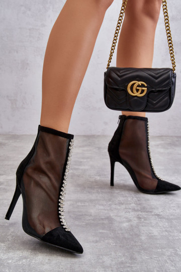 Madingi moteriški stiletto batai su tinkliniu juodu „Rummi“. 2