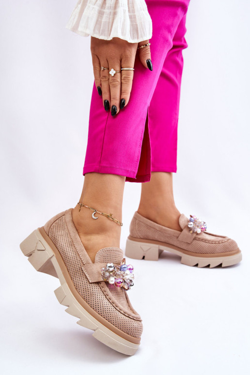 Moteriški Loafers Batai su ornamentais Beige Isac