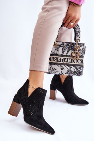 Madingi zomšiniai ažūriniai aukštakulniai batai, juodi... 2