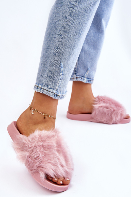 Šlepetės su kailiu guma Šviesiai violetinė Allyson