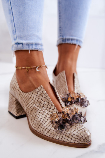 Odiniai batai su krokodilo raštu su smėlio spalvos Delaver dekoracija 2