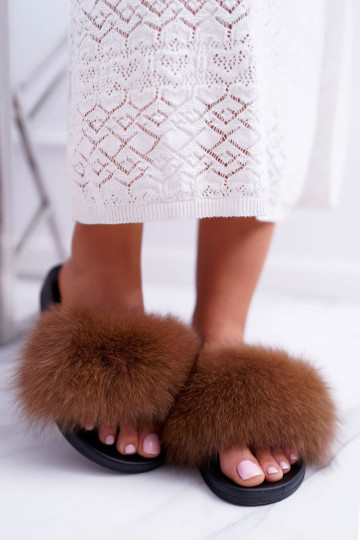 Natūralaus kailio šlepetės Brown Naturis 2