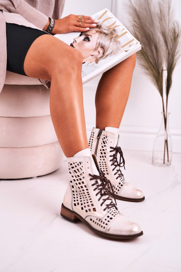 Ažūriniai odiniai batai Nicole 2627 White-Silver