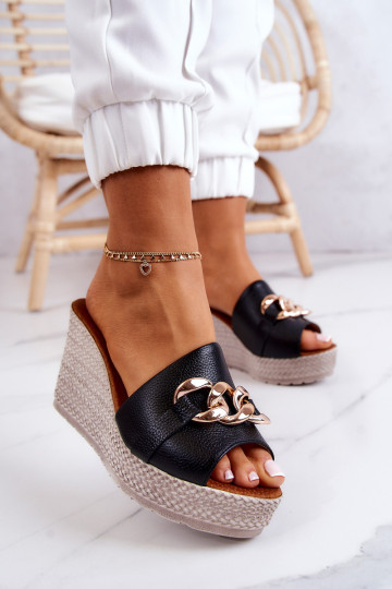 Odinės pleištinės šlepetės Lewski 3062 Black 2