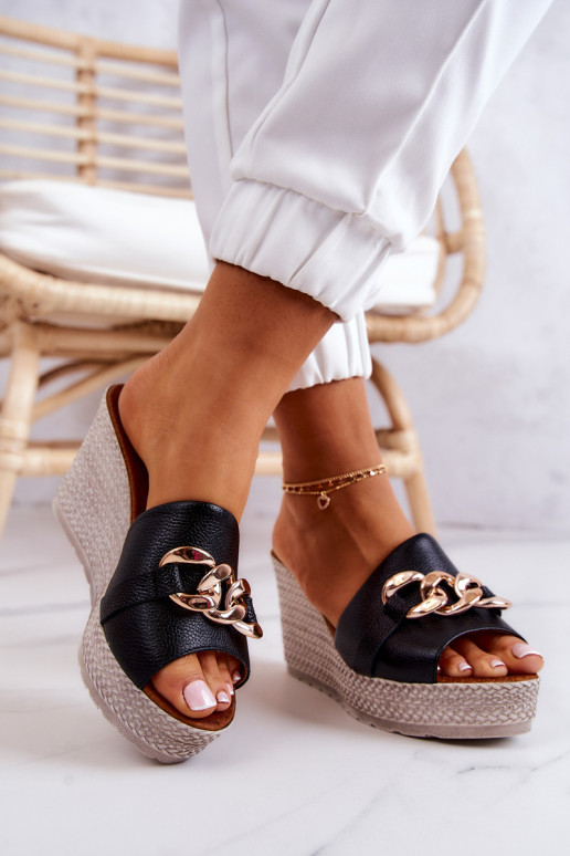 Odinės pleištinės šlepetės Lewski 3062 Black