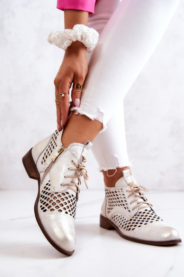 Odiniai ažūriniai batai Nicole 2704/004 balta ir auksinė 2