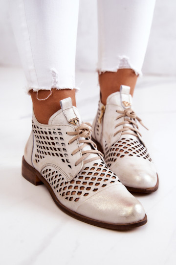 Odiniai ažūriniai batai Nicole 2704/004 balta ir auksinė