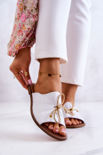 Odinės moteriškos šlepetės Nicole 2659/003 Baltos