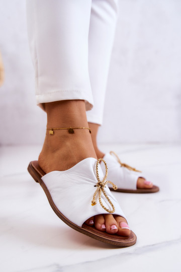 Odinės moteriškos šlepetės Nicole 2659/003 Baltos