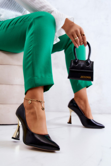 Madingi odiniai „Lewski“ batai 3083 juodi ir auksiniai