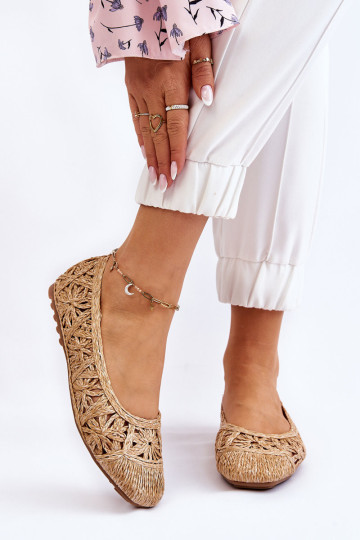 Ažūrinės madingos balerinos smėlio spalvos Thiago