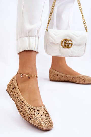 Ažūrinės madingos balerinos smėlio spalvos Thiago