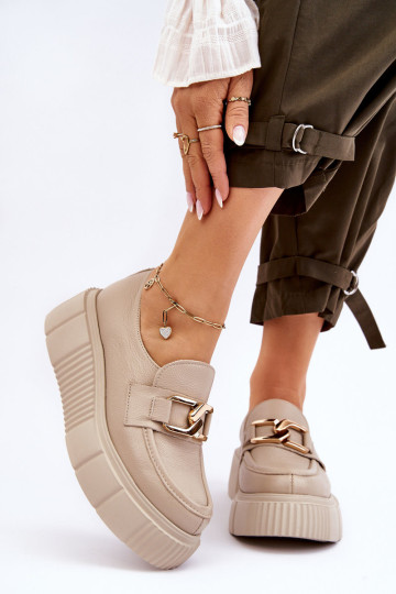 Madingi odiniai batai ant platformos Beige Marsol
