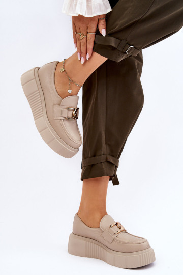 Madingi odiniai batai ant platformos Beige Marsol